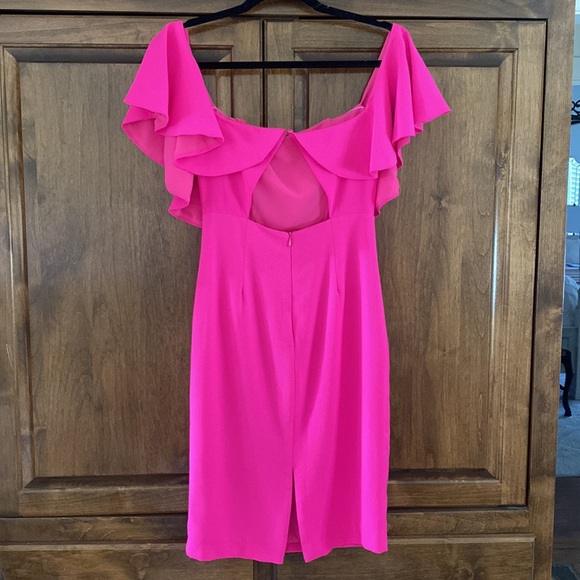 DO+BE Neon Pink Open Shoulder flounce Cut Out MIDI Dress S - Picture 6 of 10